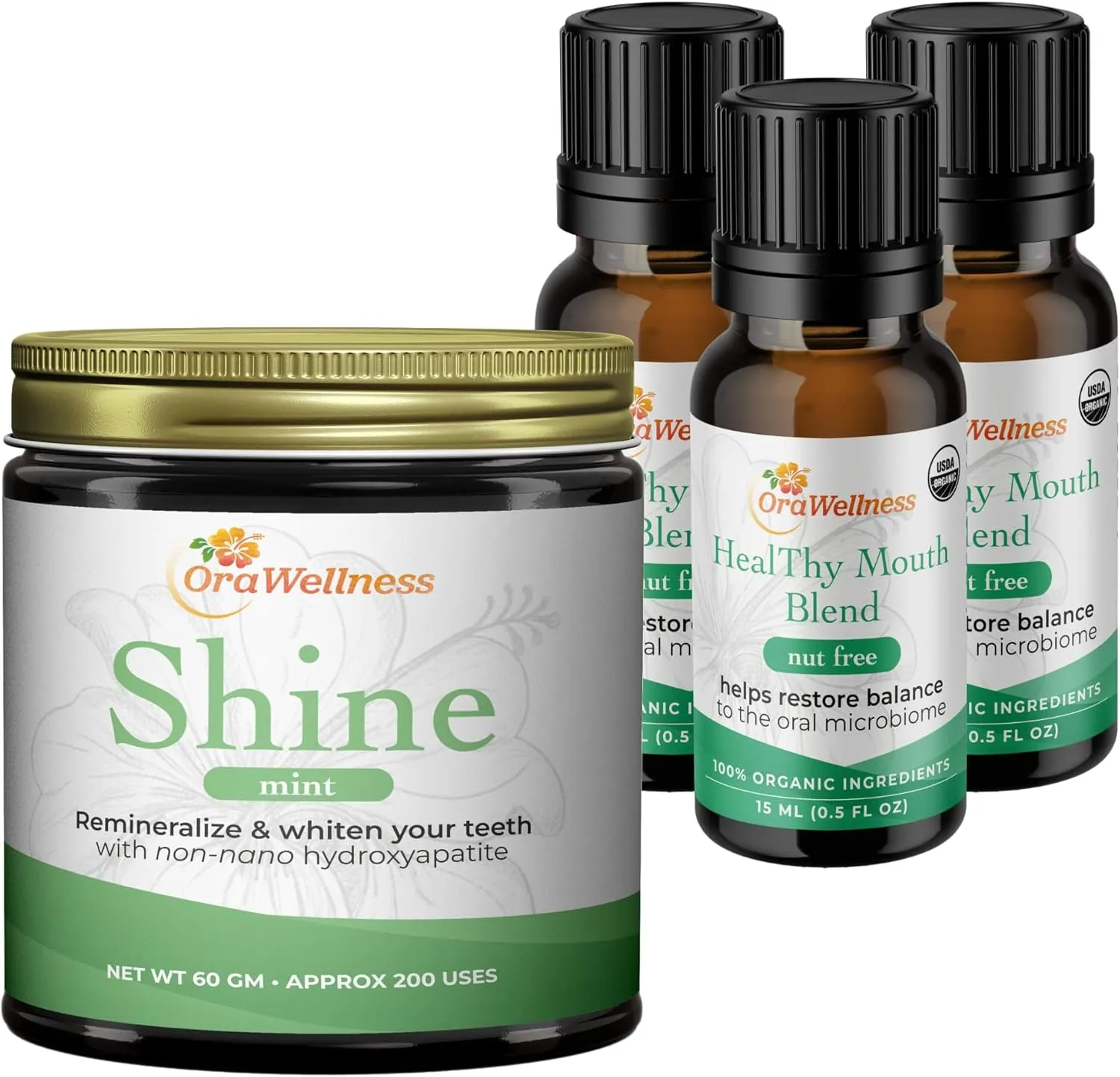 Shine Remineralizing Natural Teeth Whitening Powder in Mint   Nut Free Healthy Mouth Blend Organic Toothpaste & Mouthwash Alternative Tooth Oil, Pack of 3