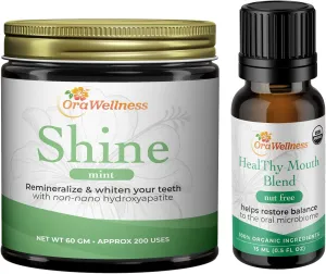 Shine Remineralizing Natural Teeth Whitening Powder in Mint   Nut Free Healthy Mouth Blend Organic Toothpaste & Mouthwash Alternative Tooth Oil