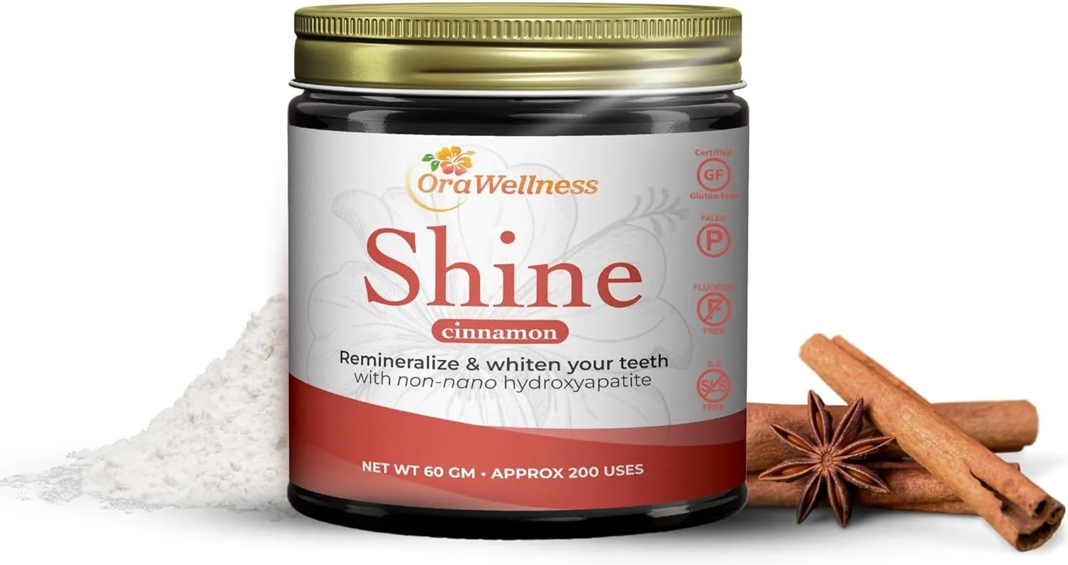 Shine Remineralizing Tooth Powder with Hydroxyapatite, Made in The USA, Flouride Free Tooth Repair, Natural Teeth Whitening Powder, Teeth Polish & Stain Remover, Cinnamon