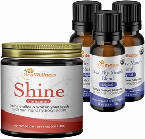 Shine Remineralizing Natural Teeth Whitening Powder in Cinnamon   Pack of 3 Healthy Mouth Blend Organic Toothpaste & Mouthwash Alternative Tooth Oil