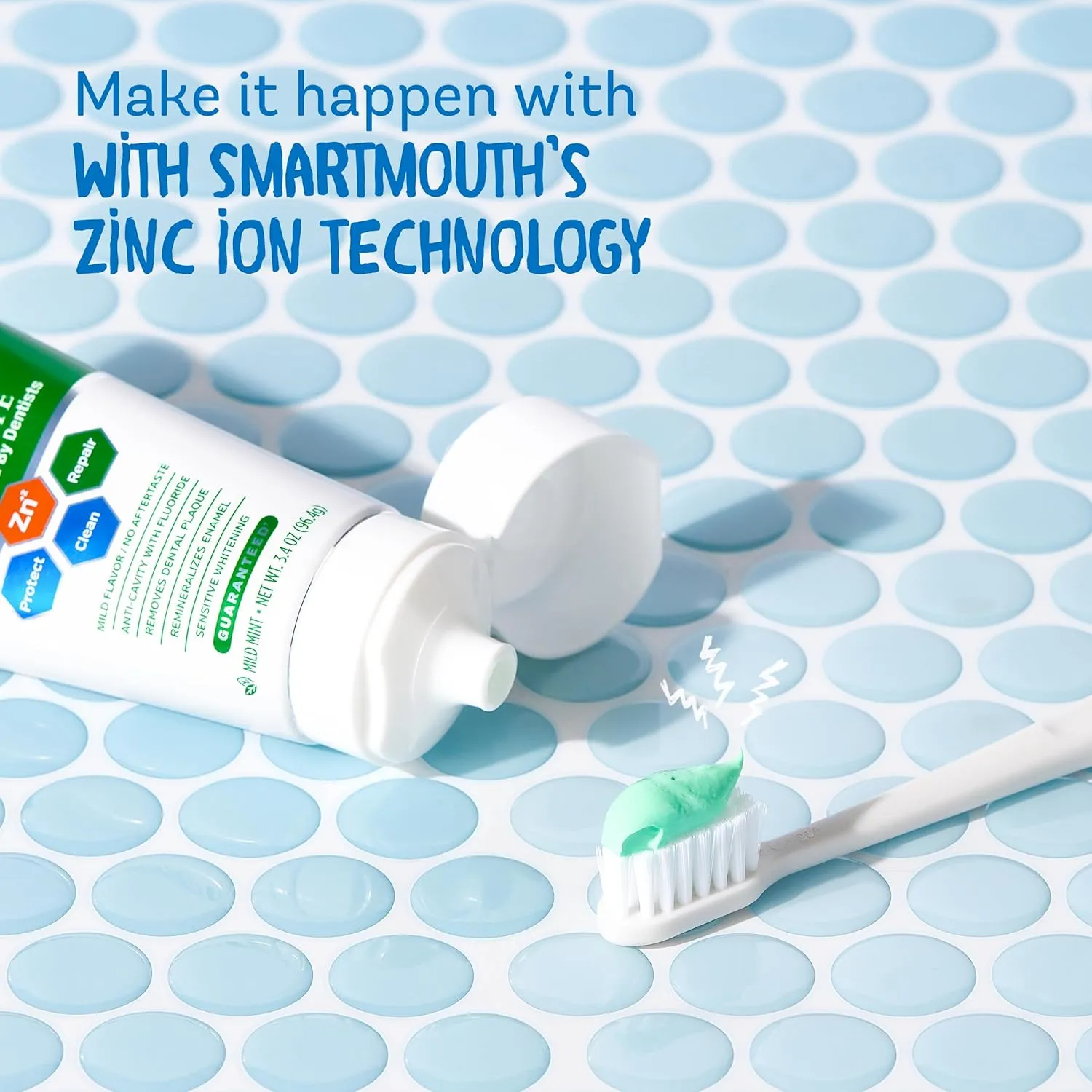 SmartMouth Premium Zinc Ion Toothpaste, Cavity, Enamel, and Plaque Help, Mild Mint, 3.4 oz, 3 Pack