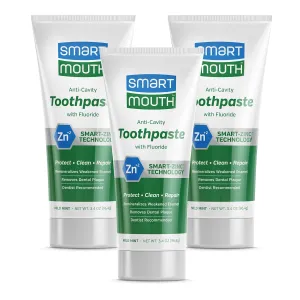 SmartMouth Premium Zinc Ion Toothpaste, Cavity, Enamel, and Plaque Help, Mild Mint, 3.4 oz, 3 Pack