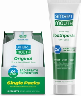 SmartMouth Original Activated Mouthwash Single Packs & Premium Zinc Ion Toothpaste