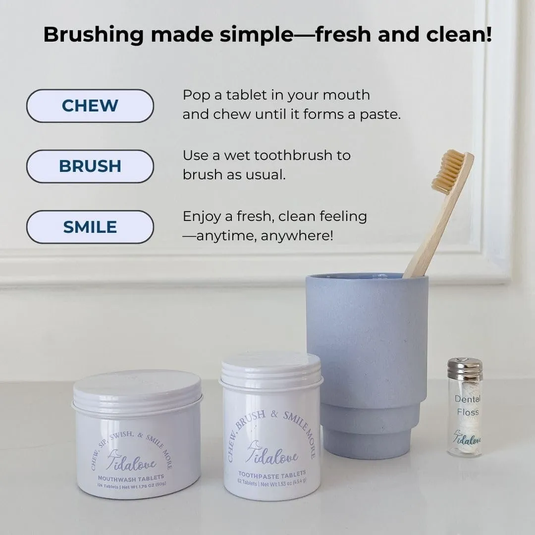 Smile More Toothpaste Tablets with Fluoride & nHAp - Vegan, Enamel Strengthening, Zero Waste, Eco-Friendly Tin (62 Tablets, Fresh Minty Yuzu, Travel-Friendly)
