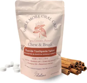 Smile More Toothpaste Tablets with Fluoride, Anti-Cavity, Vegan, Zero Waste, Eco-Friendly, Travel Friendly, 4 Month Supply Refill Maxi Pack (248 Tablets) (Spicy Sweet Cinnamon)