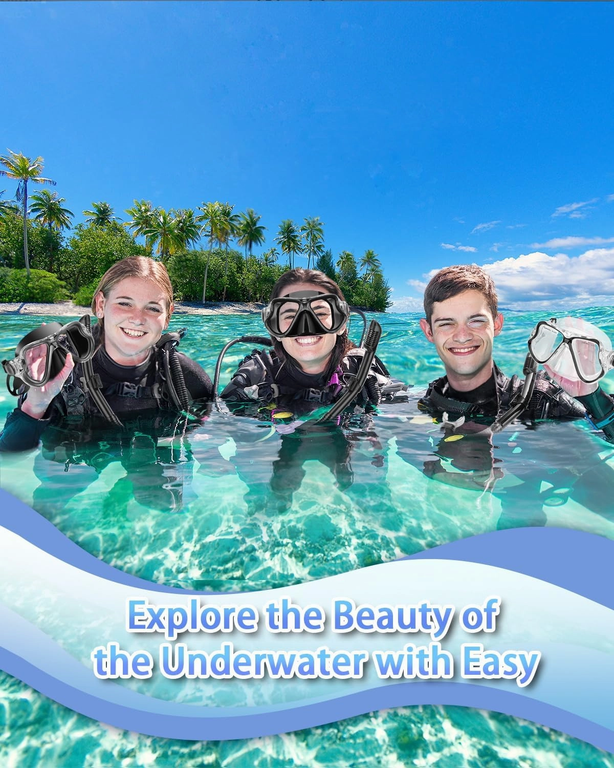 Snorkeling Gear for Adults Kids, Dry Snorkeling Set, Panoramic Anti-Leak and Anti-Fog Tempered Glass Lens, Adjustable Strap Snorkel Set with Mesh Bag Ear Plug for Snorkeling Scuba Diving Travel