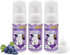 SnowBuddy Foam Toothpaste Kids - Grape Flavors - 3 Pack, Anti Cavity with Fluoride-Free, for u-Shape Toothbrush and Mouthwash for Dental Care