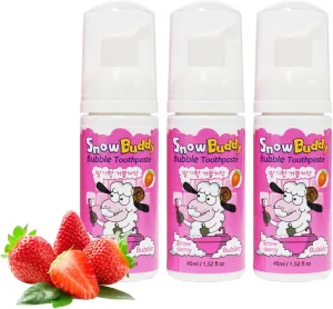 SnowBuddy Kids Foam Toothpaste - Mint, Grape, and Strawberry Flavors - Low-Fluoride and Fluoride-Free Options - 1 Pack and 3 Pack Variations Available (Pack of 3, Strawberry)
