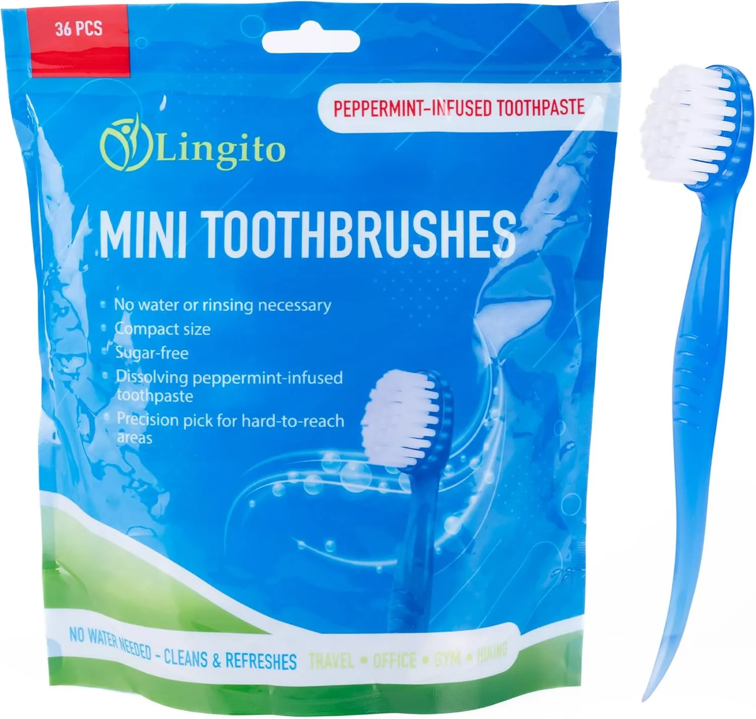 Soft Bristle Mini Individually Wrapped Disposable Toothbrush, Travel Set (36 Pack)