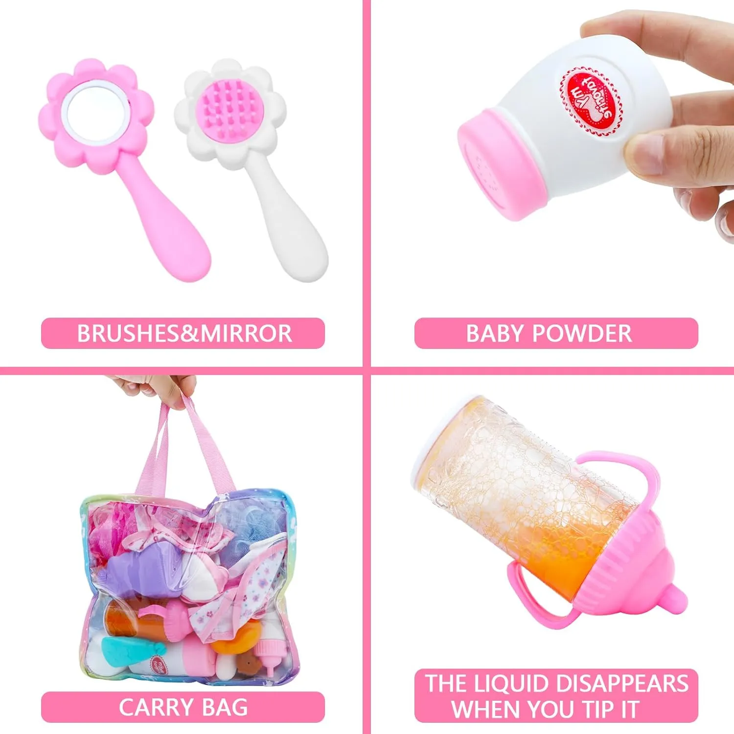 SOTOGO 34 Pieces Baby Doll Care Set Dolls Feeding and Changing Accessories Set Baby Dolls Accessories in Bag, Without Doll