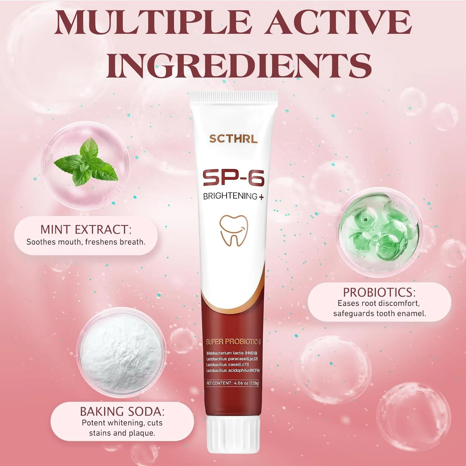 SP-6 Probiotic Ultra Whitening Toothpaste Upgraded, SP-6 New Version Fluoride-Free, Gum Care & Fresh Breath, Natural Probiotic-Enriched Formula, Toothpaste for Sensitive Teeth Protection