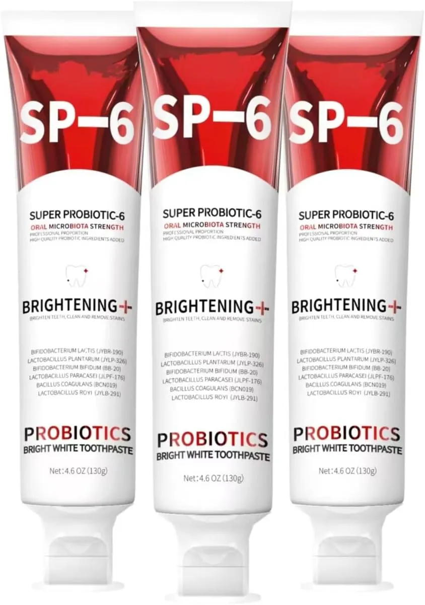 SP-6 Probiotic Whitening Toothpaste - 6 Probiotics for Teeth Whitening, Gum Health & Enamel Protection - Fluoride-Free, Fresh Mint Flavor, 4.9oz (1) (3)