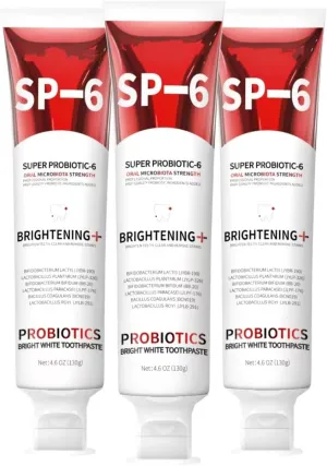 SP-6 Probiotic Whitening Toothpaste - 6 Probiotics for Teeth Whitening, Gum Health & Enamel Protection - Fluoride-Free, Fresh Mint Flavor, 4.9oz (1) (3)