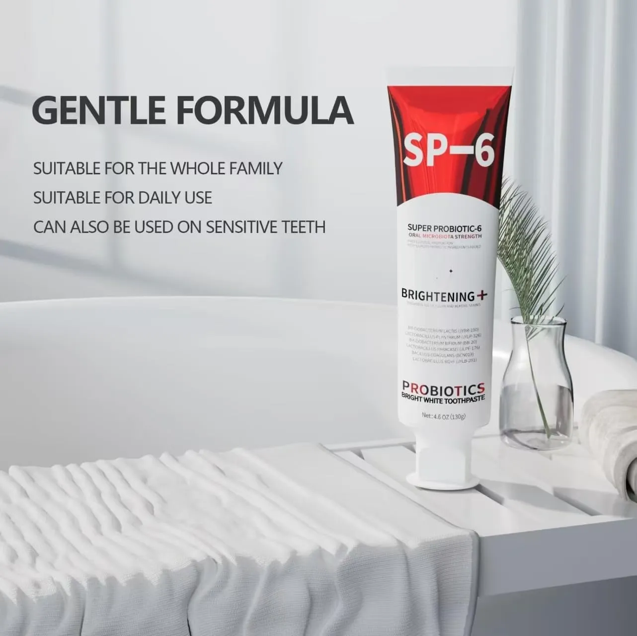 SP-6 Probiotic Whitening Toothpaste - 6 Probiotics for Teeth Whitening, Gum Health & Enamel Protection - Fluoride-Free, Fresh Mint Flavor, 4.9oz (1) (3)