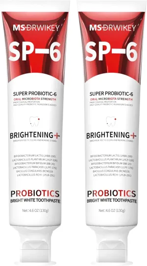 SP-6 Probiotic Whitening Toothpaste - Enhanced Formula with 6 Probiotics for Teeth Whitening and Gum Health - Enamel-Safe, Fluoride-Free, Fresh Mint Flavor, 4.6oz (2)
