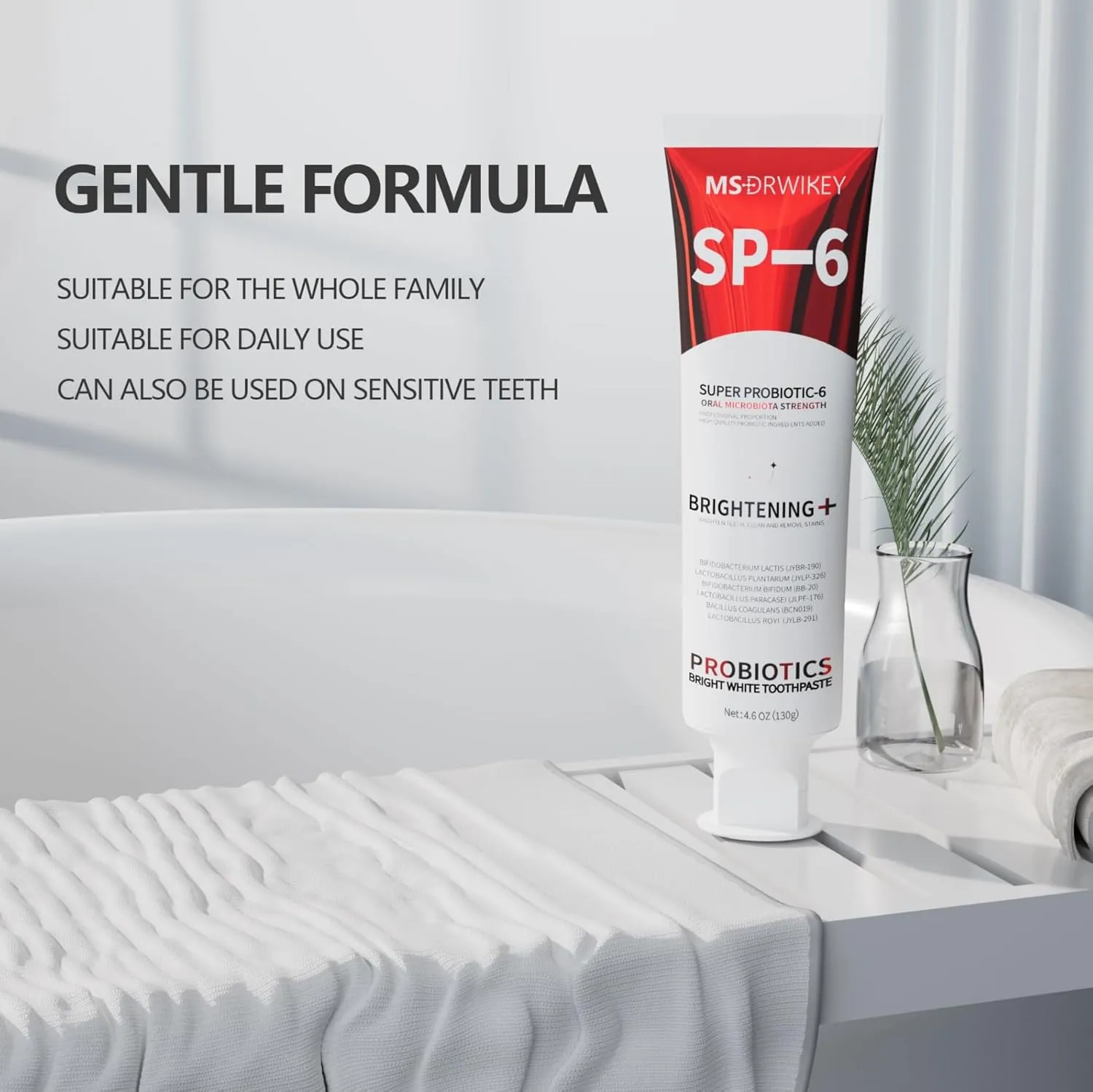 SP-6 Probiotic Whitening Toothpaste - Enhanced Formula with 6 Probiotics for Teeth Whitening and Gum Health - Enamel-Safe, Fluoride-Free, Fresh Mint Flavor, 4.6oz (2)