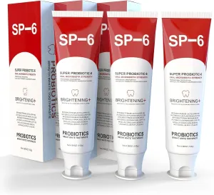 SP-6 Probiotic Whitening Toothpaste - Enhanced Formula with 6 Probiotics for Teeth Whitening and Gum Health - Enamel-Safe, Fluoride-Free, Fresh Mint Flavor, 4.9Oz (3)