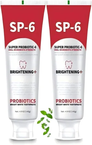 Sp-6 Probiotic Whitening Toothpaste, Sp-6 Ultra Whitening Toothpaste, with a Fluoride Free, Fresh Breath and Mint Flavored Enhancement Formula, Beneficial for Oral Health! 2pc (2)