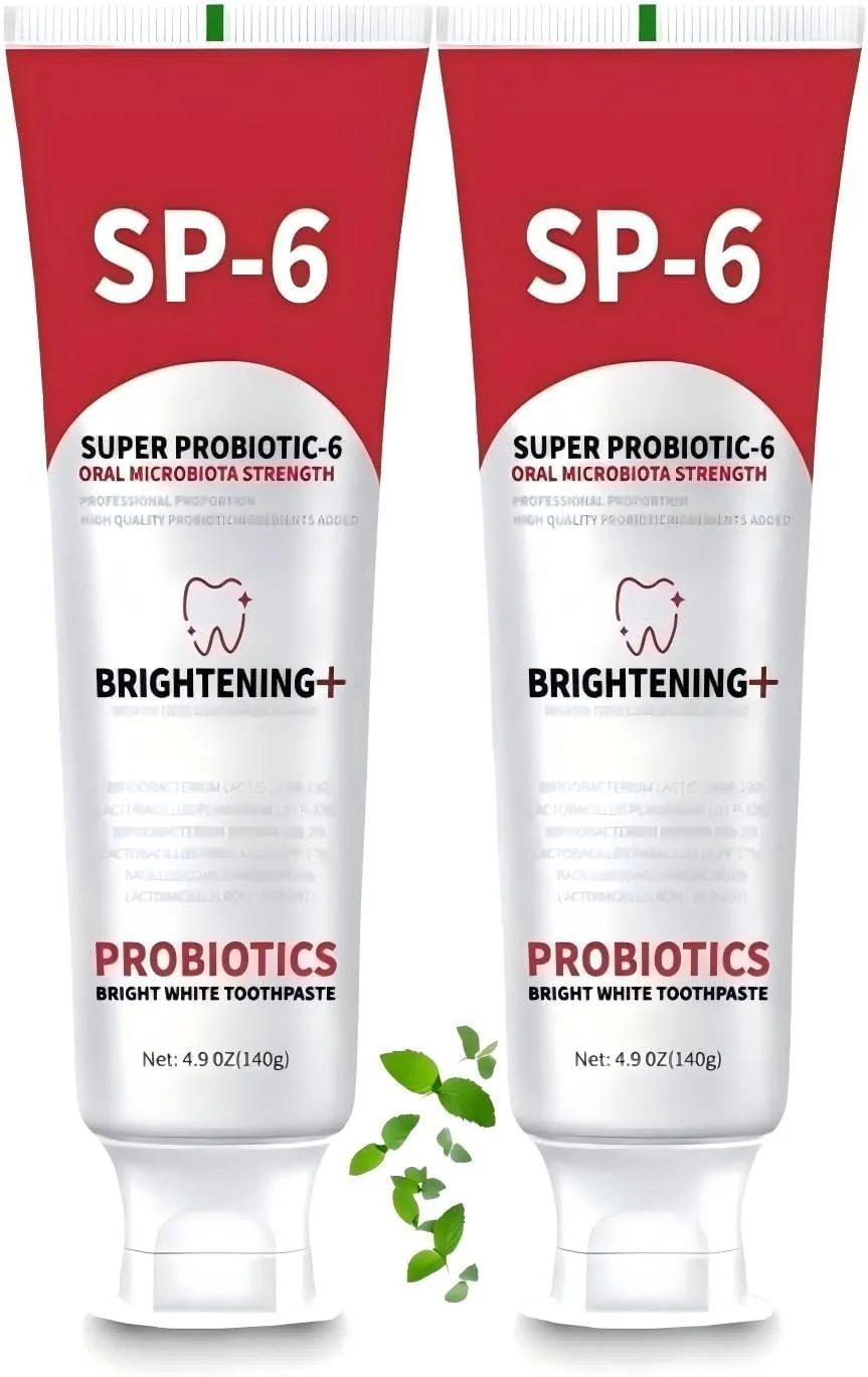 Sp-6 Probiotic Whitening Toothpaste, Sp-6 Ultra Whitening Toothpaste, with a Fluoride Free, Fresh Breath and Mint Flavored Enhancement Formula, Beneficial for Oral Health! 2pc (2)