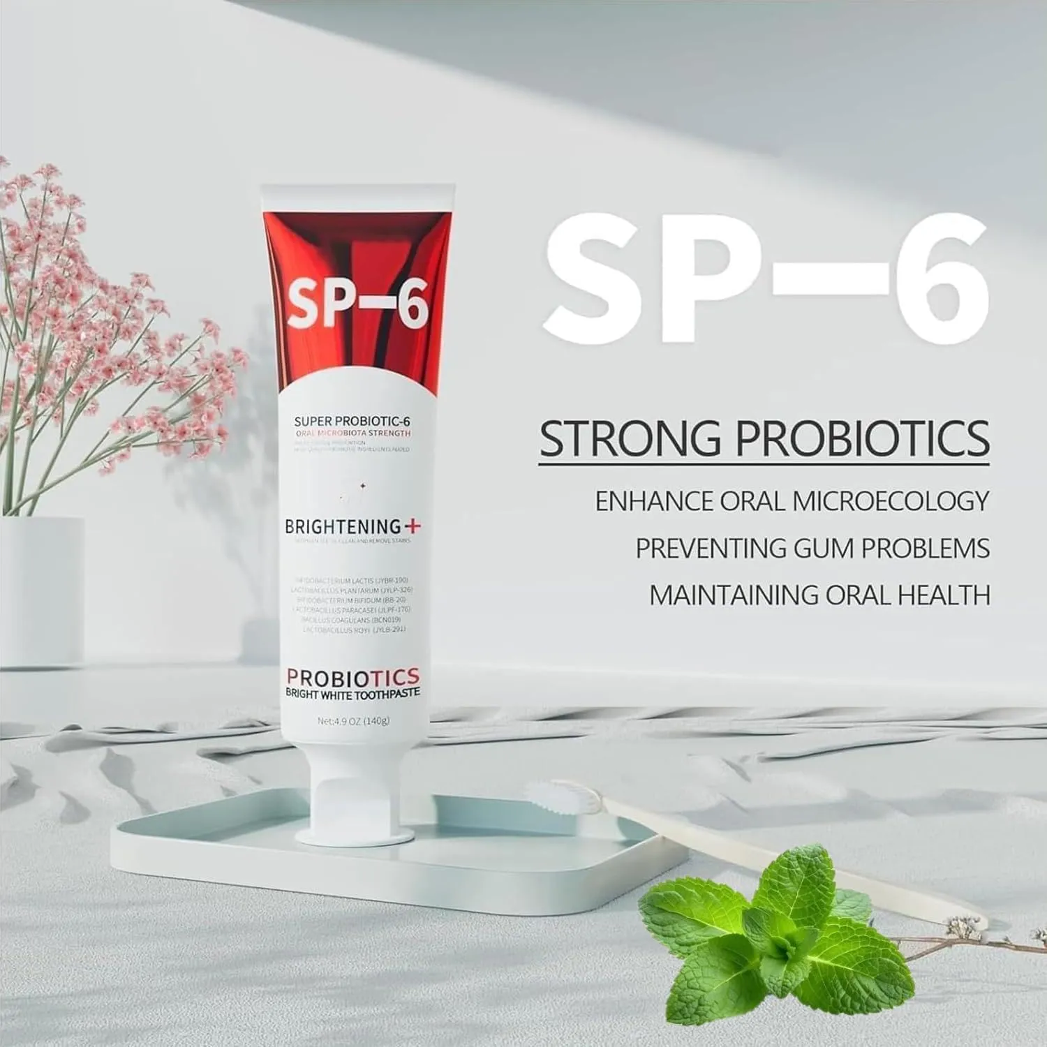 Sp-6 Probiotics Whitening Toothpaste, Sp-6 Ultra Whitening Toothpaste, Enhanced Formula with Enamel-Safe, Fluoride-Free, Fresh Breath Mint Flavor for Oral Health (2)