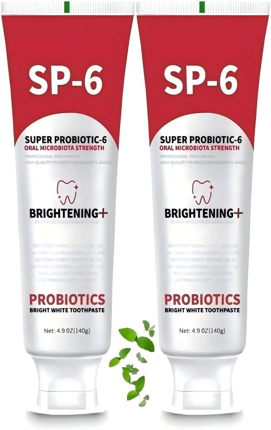 Sp-6 Probiotics Whitening Toothpaste, Sp-6 Ultra Whitening Toothpaste, Enhanced Formula with Enamel-Safe, Fluoride-Free, Fresh Breath Mint Flavor for Oral Health (2)