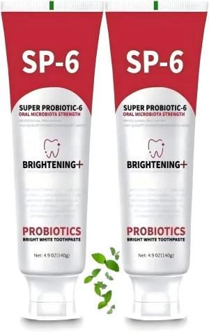 Sp-6 Probiotics Whitening Toothpaste, Sp-6 Ultra Whitening Toothpaste, Enhanced Formula with Enamel-Safe, Fluoride-Free, Fresh Breath Mint Flavor for Oral Health (2)