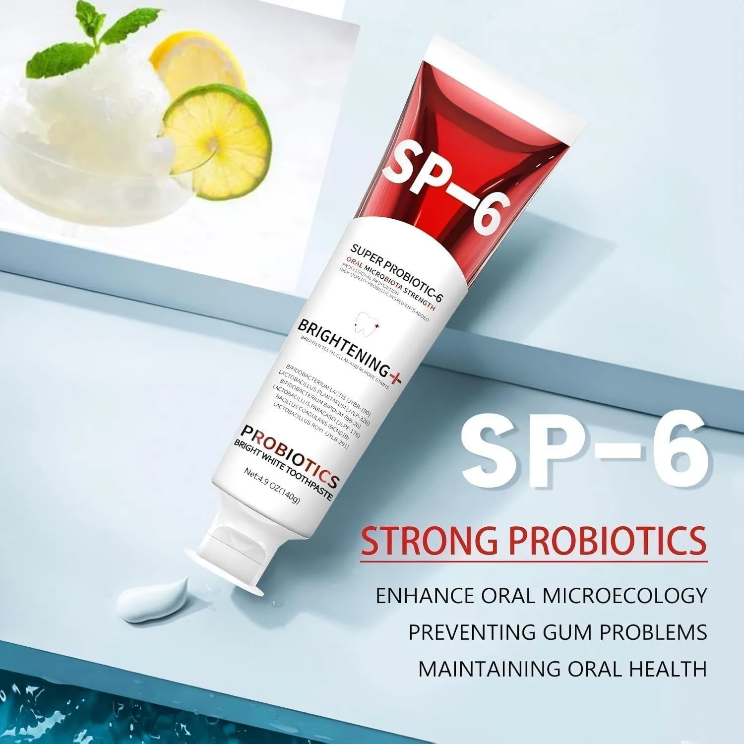 Sp-6 Probiotics Whitening Toothpaste, Sp-6 Ultra Whitening Toothpaste, Enhanced Formula with Enamel-Safe, Fluoride-Free, Fresh Breath Mint Flavor for Oral Health (3)