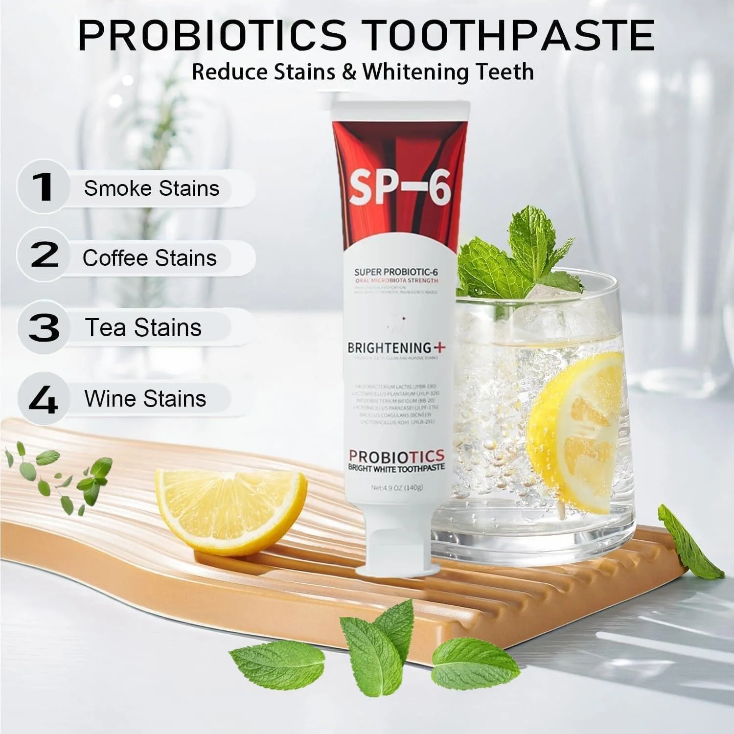 Sp-6 Probiotics Whitening Toothpaste, Sp-6 Ultra Whitening Toothpaste, Enhanced Formula with Enamel-Safe, Fluoride-Free, Fresh Breath Mint Flavor for Oral Health (4)