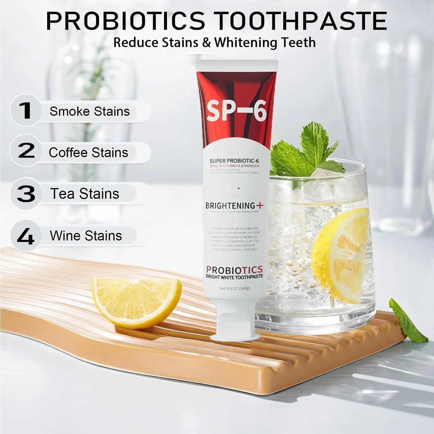 SP-6 Probiotics Whitening Toothpaste, SP6 Probiotic Toothpaste for Teeth Whitening and Gum Health, Enhanced Formula with 6 Probiotics, Fluoride-Free, Minty Fresh Flavor (2)