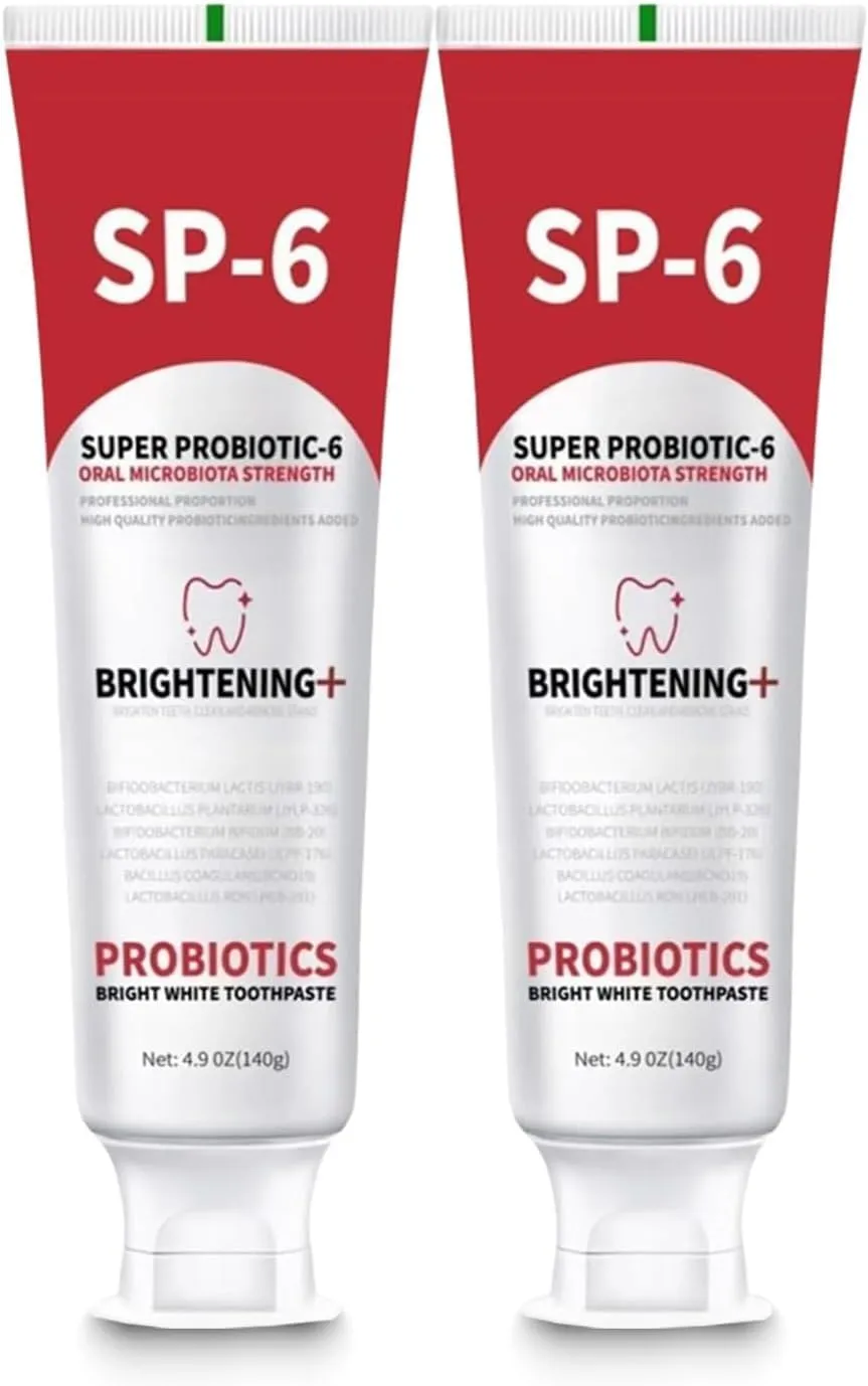 SP-6 Probiotics Whitening Toothpaste, SP6 Probiotic Toothpaste for Teeth Whitening and Gum Health, Enhanced Formula with 6 Probiotics, Fluoride-Free, Minty Fresh Flavor (2)