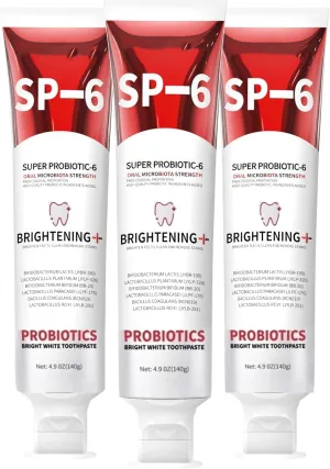 SP-6 Probiotics Whitening Toothpaste, SP6 Probiotic Toothpaste for Teeth Whitening and Gum Health, Enhanced Formula with 6 Probiotics, Fluoride-Free, Minty Fresh Flavor (3)