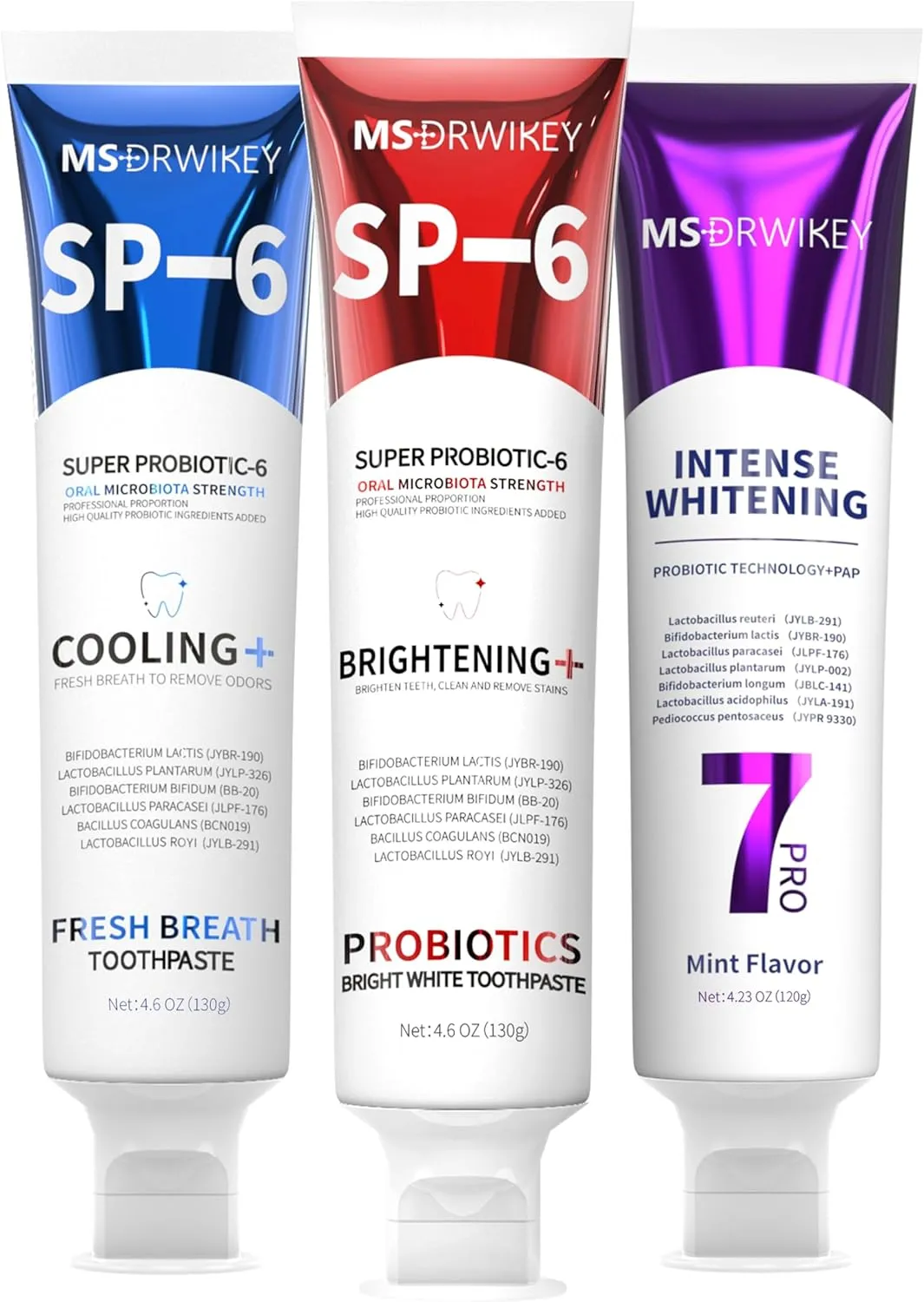 SP-6 Toothpaste, Cooling Fresh Breath, and 7-Pro Whitening Toothpaste Bundle | 6 Probiotics for Oral Health, Fluoride-Free, Safe for Enamel, Deep Whitening & Freshness