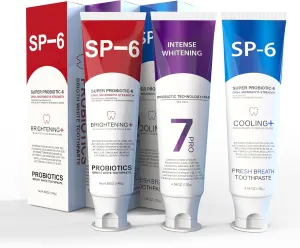 SP-6 Toothpaste Set，6 Probiotics for Whitening &Cooling Fresh Breath, and 7- Pro Intense Whitening, Fluoride-Free, Safe for Enamel, Deep Brigthtening& Freshness