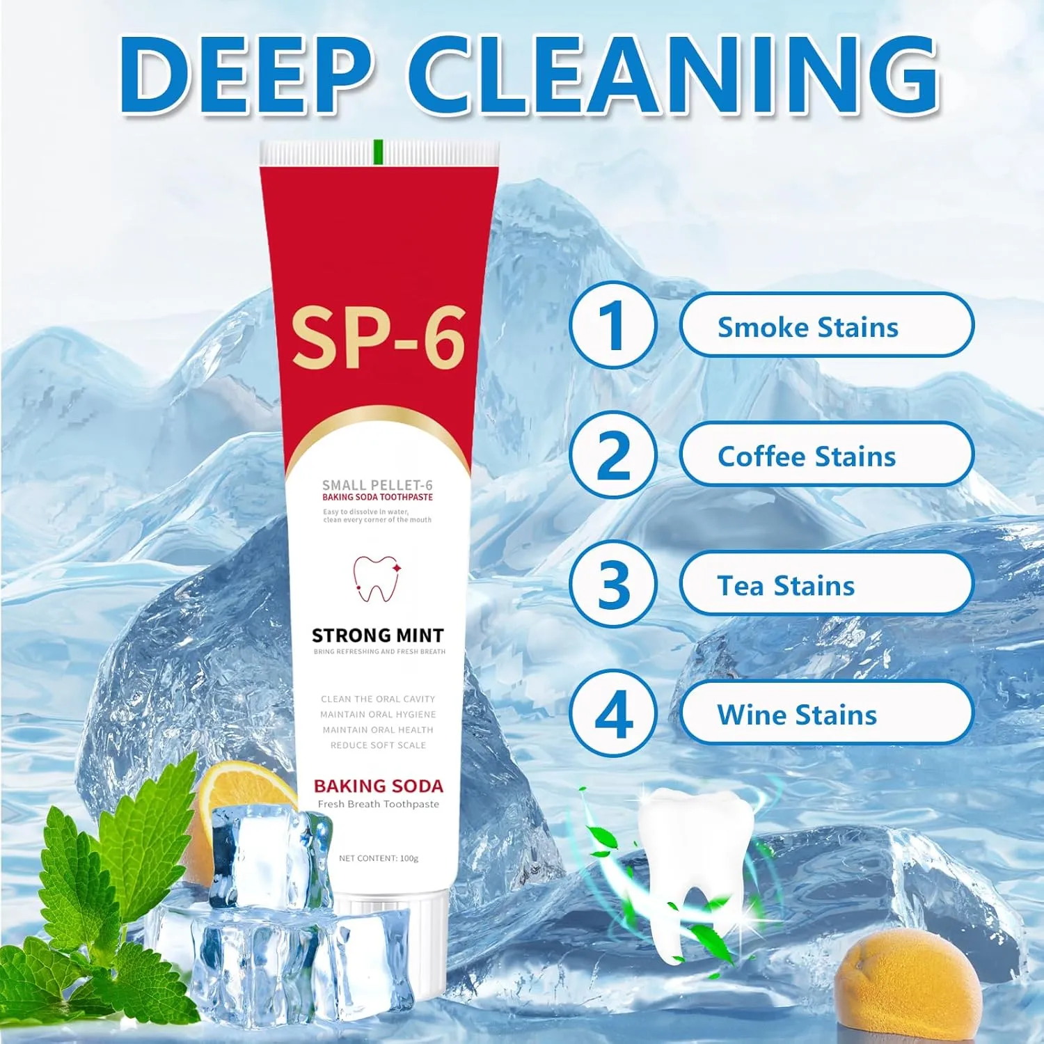 SP-6 Ultra Whitening Toothpaste Sp-6 Probiotics Whitening Toothpaste Sp6 Probiotic Brightening Deep Cleaning Fresh Breath Promotes Healthy Teeth and Gums (5PCS)