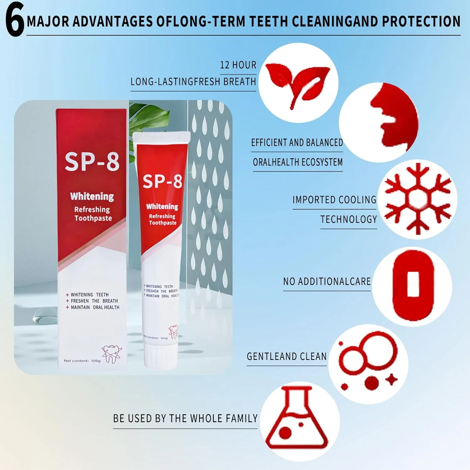 SP-8 Probiotic Oral Care - Ultra Whitening Deep Clean Toothpaste for Fresh Breath, Bright Smile - 3 Pack
