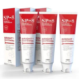 SP- 8 Probiotic Whitening Toothpaste for Teeth Whitening/Brightening & Fresh Breath, 8 Probiotics Formula for Gum Health, Fluoride-Free, Minty Fresh Flavor,4.23oz (3 Tubes)