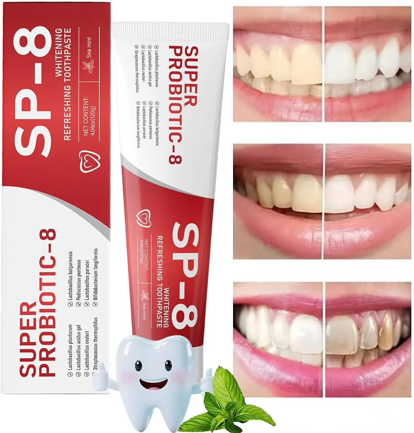 Sp-8 Probiotic Whitening Toothpaste - Super Whitening and Deep Cleansing | Fresh Mint for Long-Lasting Breath | Sp 8 Super Whitening Toothpaste (3pcs)