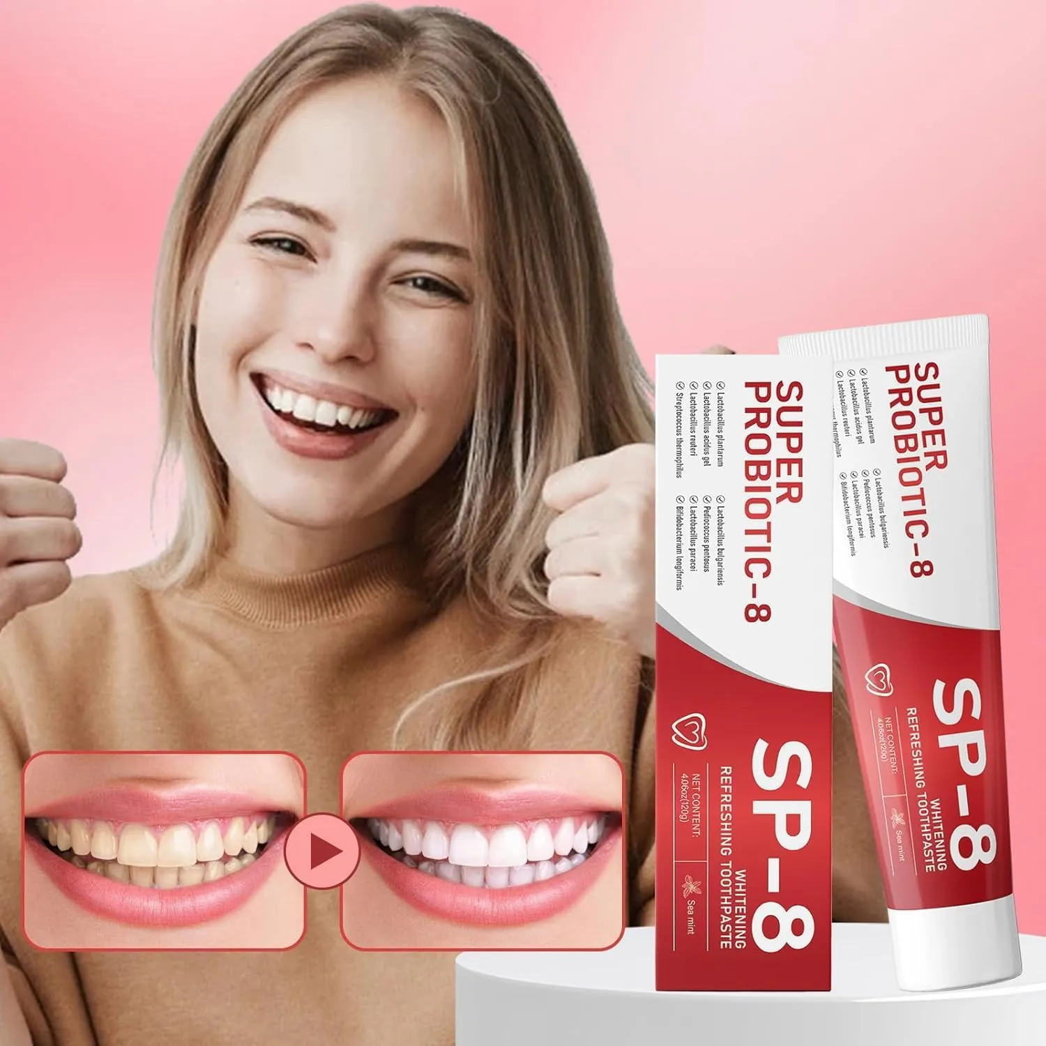 Sp-8 Probiotic Whitening Toothpaste - Super Whitening and Deep Cleansing | Fresh Mint for Long-Lasting Breath | Sp 8 Super Whitening Toothpaste (3pcs)