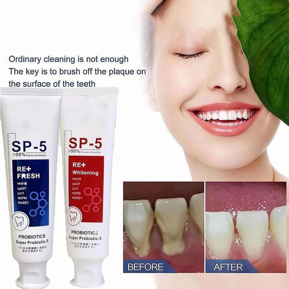 Sp-5 Ultra Whitening Probiotic Toothpaste, Deep Cleaning Care, Fresh Breath, Whitening & Stain Removing, Unflavored Paste, 120g (2 Pack)