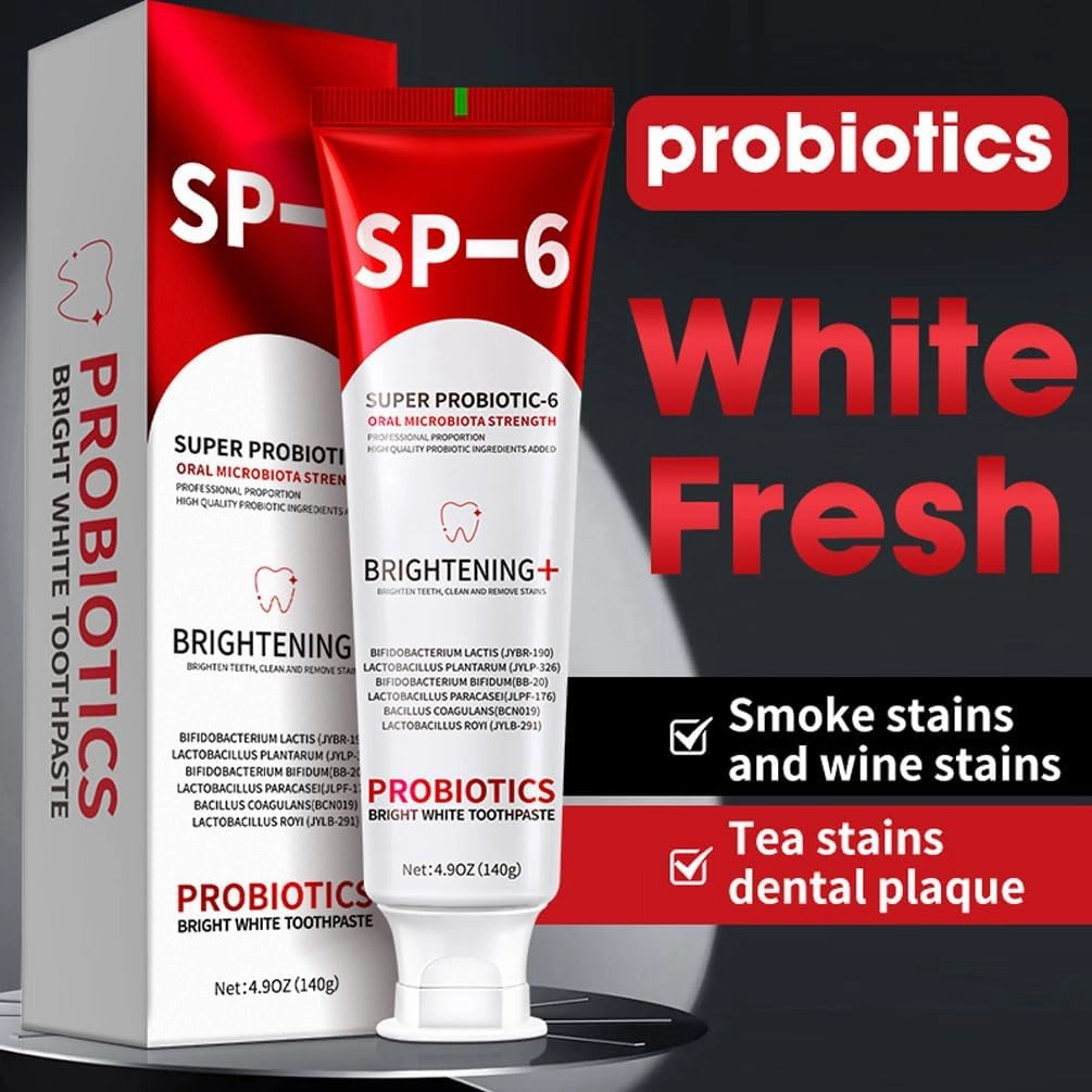 SP-6 Probiotic Whitening Toothpaste - Enhanced Formula with 6 Probiotics for Teeth Whitening and Gum Health - Enamel-Safe, Fluoride-Free, Fresh Mint Flavor,3 PCS