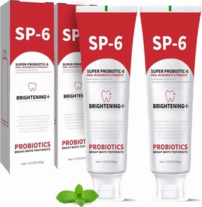 SP-6 Probiotic Whitening Toothpaste - Enhanced Formula with 6 Probiotics for Teeth Whitening and Gum Health - Enamel-Safe, Fluoride-Free, Fresh Mint Flavor, 4.9Oz (2)