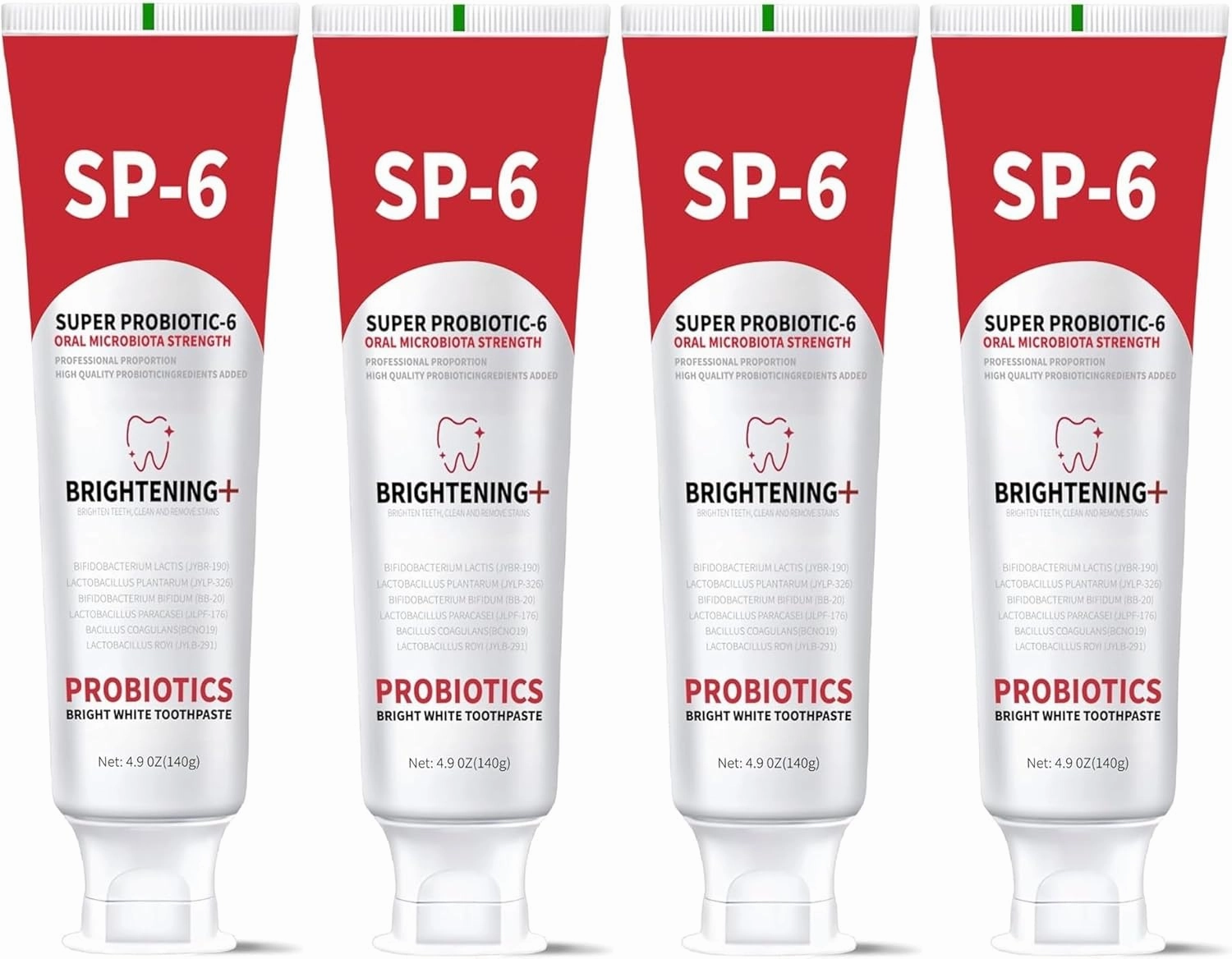 SP-6 Probiotic Whitening Toothpaste, Enhanced Formula with 6 Probiotics for Teeth Whitening and Gum Health, Enamel-Safe, Fluoride-Free, Fresh Mint Flavor, 4.6oz (4)