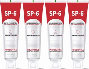 SP-6 Probiotic Whitening Toothpaste, Enhanced Formula with 6 Probiotics for Teeth Whitening and Gum Health, Enamel-Safe, Fluoride-Free, Fresh Mint Flavor, 4.6oz (4)