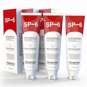 SP-6 Probiotic Whitening Toothpaste for Teeth Whitening/Brightening & Fresh Breath, 6 Probiotics Formula for Gum Health, Fluoride-Free, Minty Fresh Flavor,4.9 oz (3)