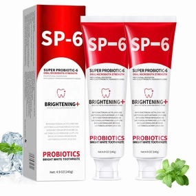SP-6 Probiotics Whitening Toothpaste - Enhanced Formula with 6 Probiotics for Teeth Whitening and Gum Health - Deep Cleaning Care SP-6 Toothpaste, Enamel-Safe, Fluoride-Free, Fresh Mint Flavor (2PC)