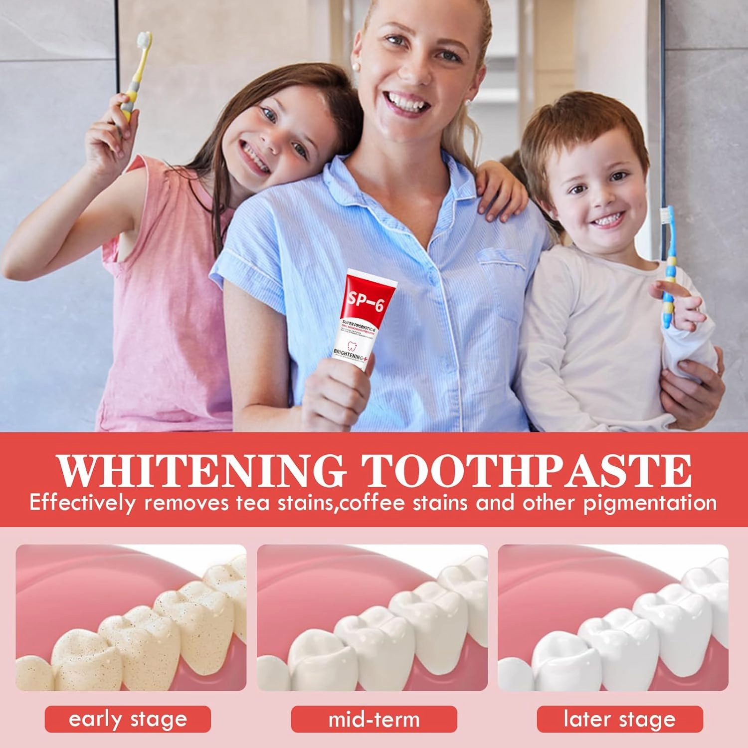 SP-6 Probiotics Whitening Toothpaste - Enhanced Formula with 6 Probiotics for Teeth Whitening and Gum Health - Deep Cleaning Care SP-6 Toothpaste, Enamel-Safe, Fluoride-Free, Fresh Mint Flavor (2PC)
