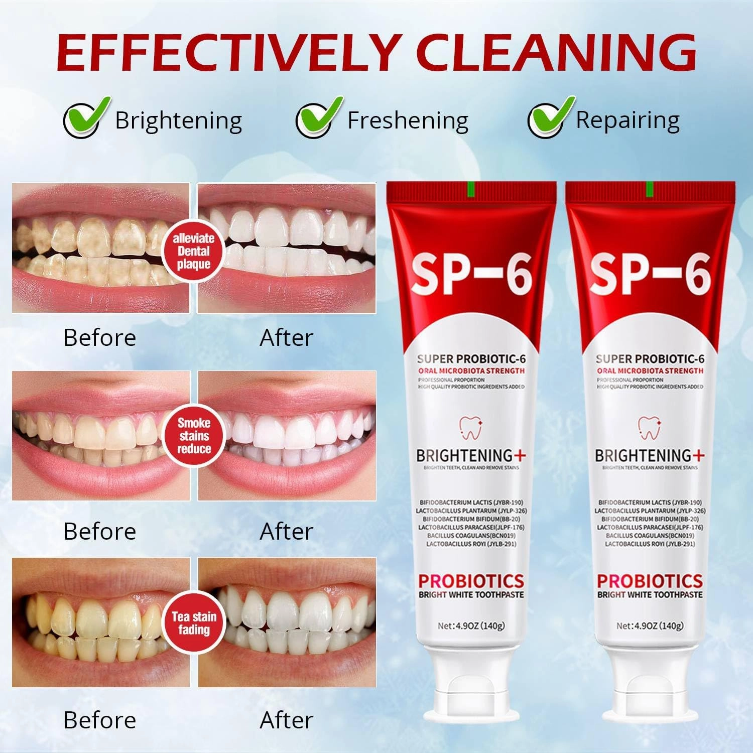 SP-6 Probiotics Whitening Toothpaste - Probiotics for Teeth Whitening and Gum Health - Enamel-Safe, Fluoride-Free, Double Mint Flavor,Fresh Breath (3)