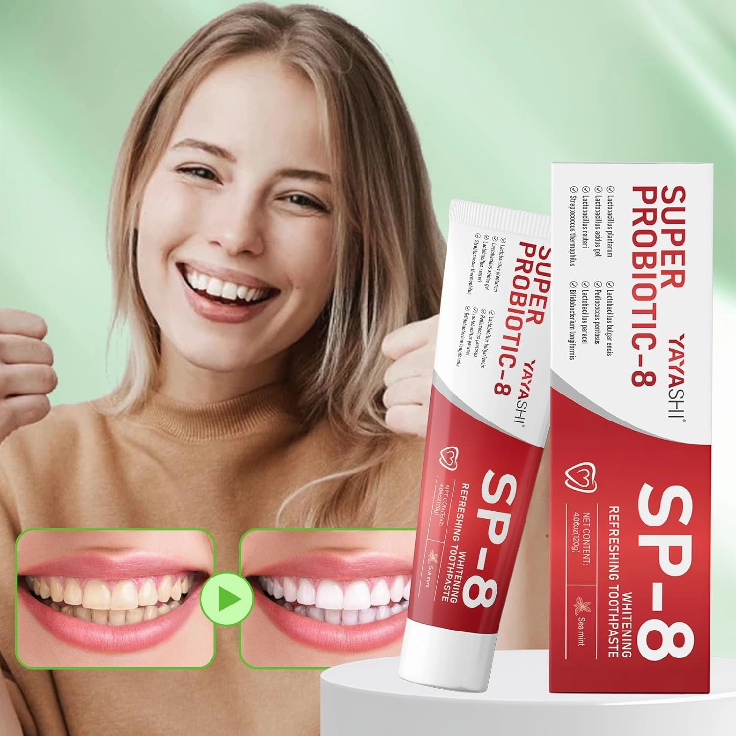 SP-8 Probiotic Whitening Toothpaste Upgraded, sp8 Toothpaste New Version Fluoride-Free & Probiotic-Infused Formula, Teeth Whitening & Gum Care & Fresh Breath