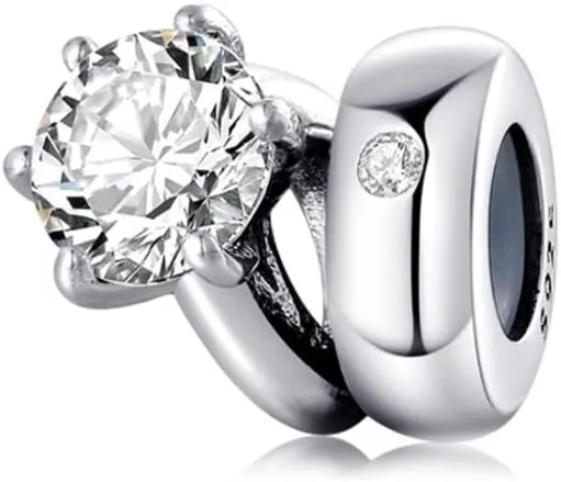 Spacer Charm Rubber Stopper Spacers Bead 925 Sterling Silver Clip Charms fit Charm Bracelets (Shining Ring Spacer Charm)