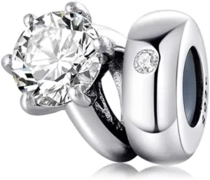 Spacer Charm Rubber Stopper Spacers Bead 925 Sterling Silver Clip Charms fit Charm Bracelets (Shining Ring Spacer Charm)